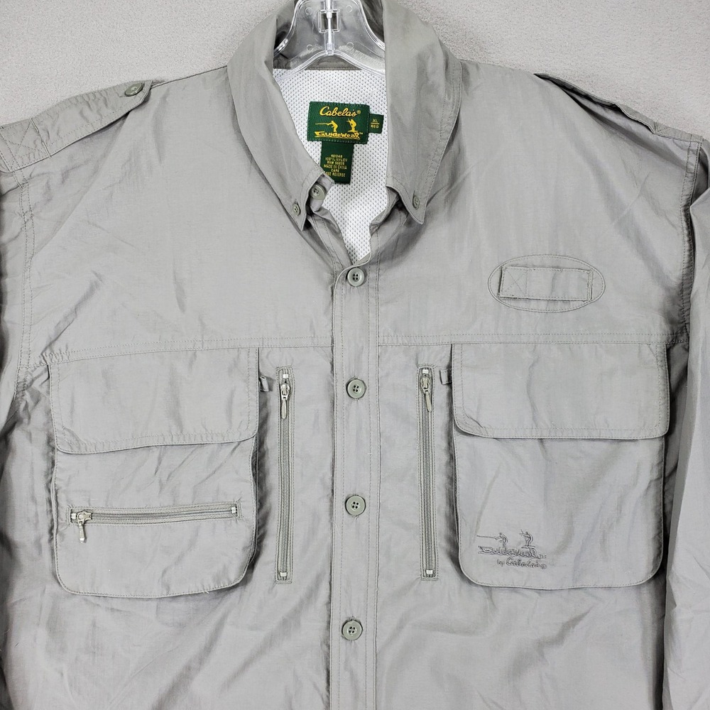 Cabela's Guidewear Fishing Shirt Mens XL Gray Vented Long Sleeve Nylon Utility